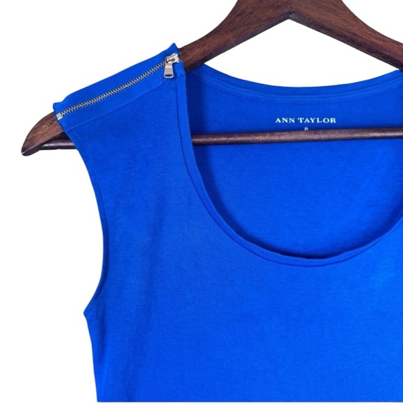 Ann Taylor Blue Tank Top with Gold Zipper Detail - Picture 2 of 9